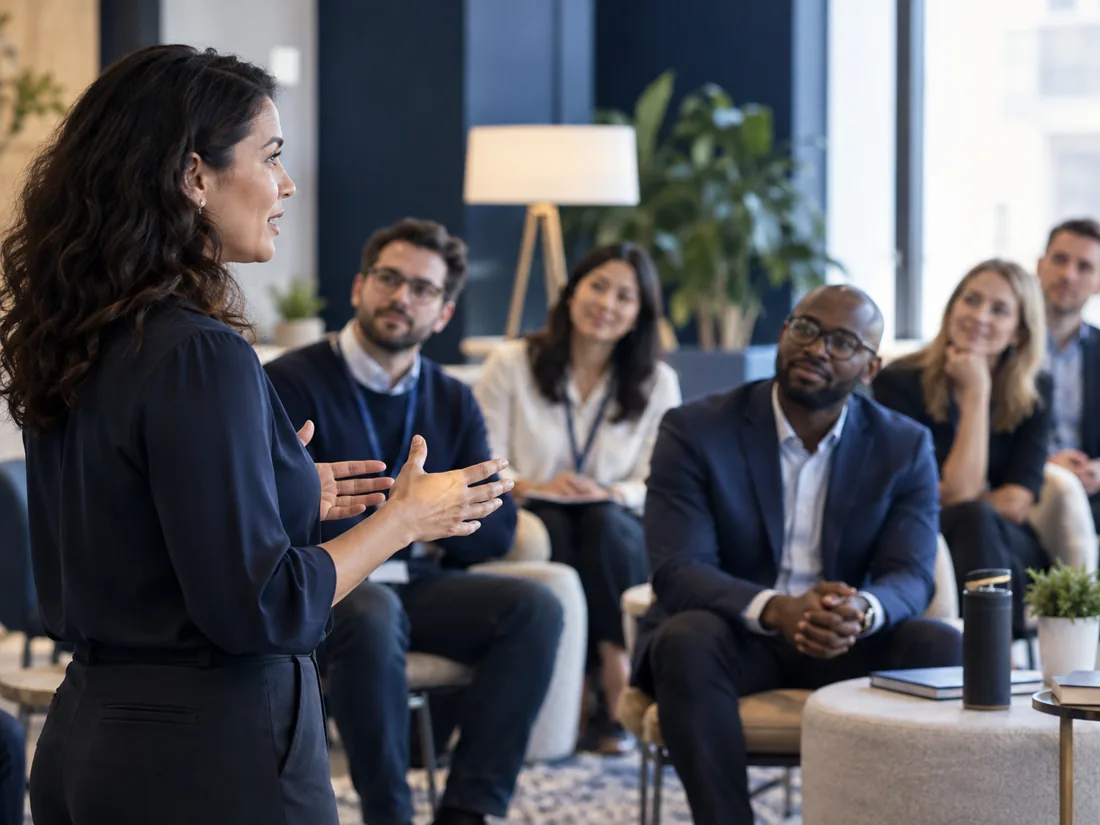 Business team in an illustrative scene