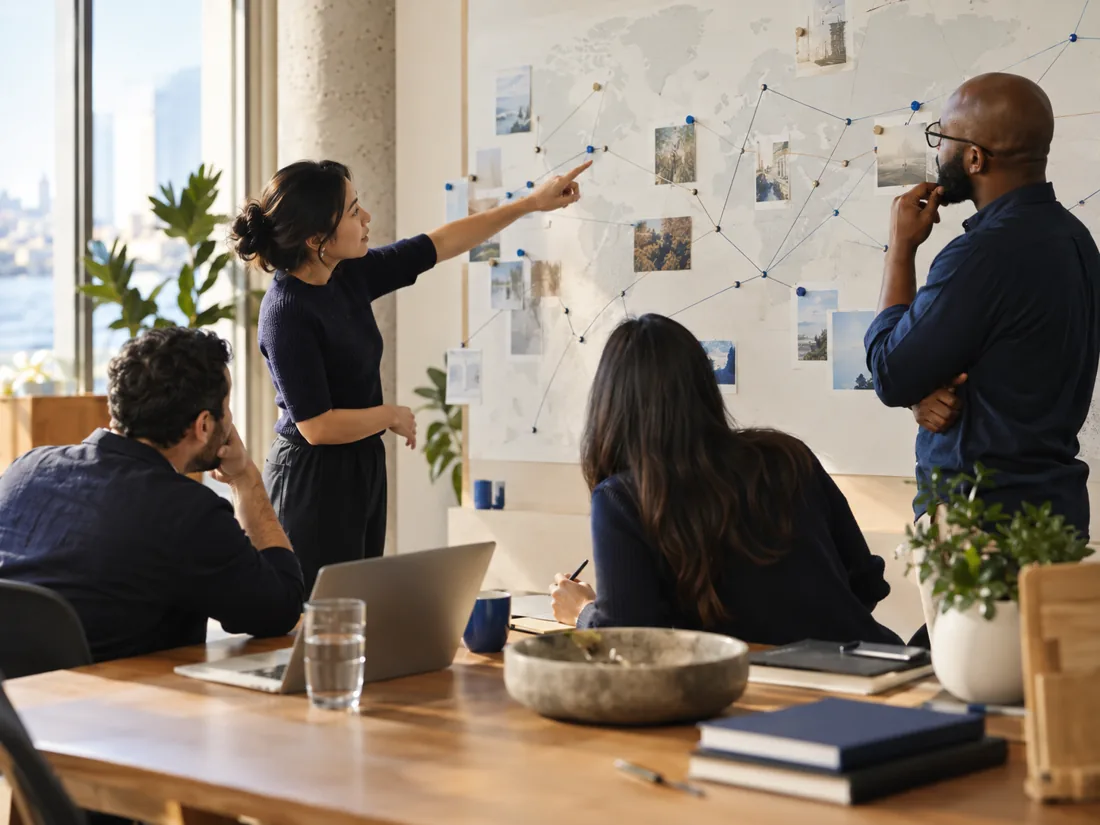 Business team in an illustrative scene