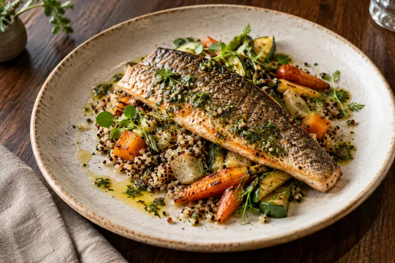 Trout with quinoa · Conceptual photo